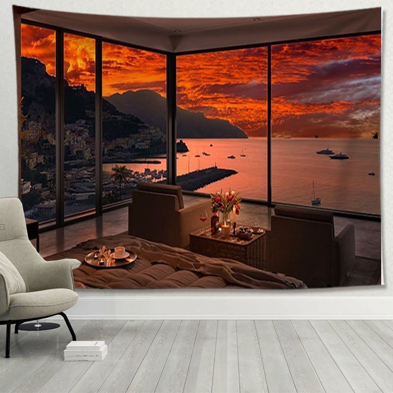 Tapiserija – Animacinių filmų nakties peizažo motyvas, 100% poliamidas, šiuolaikiškas minimalistinis stilius, galima skalbti mašinoje