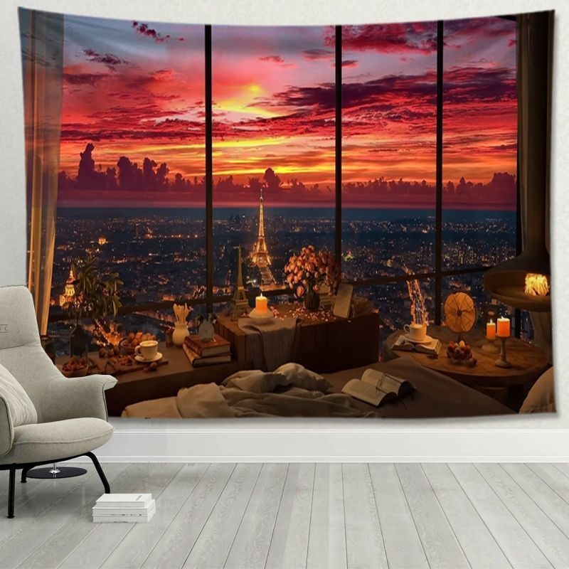 Tapiserija – Animacinių filmų nakties peizažo motyvas, 100% poliamidas, šiuolaikiškas minimalistinis stilius, galima skalbti mašinoje