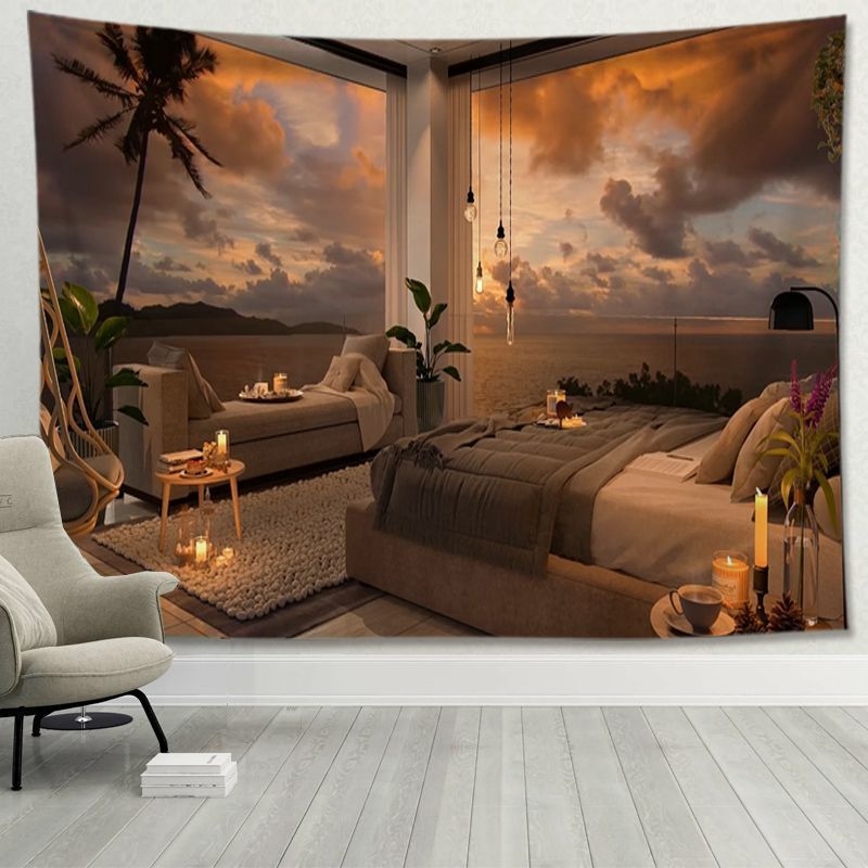 Tapiserija – Animacinių filmų nakties peizažo motyvas, 100% poliamidas, šiuolaikiškas minimalistinis stilius, galima skalbti mašinoje