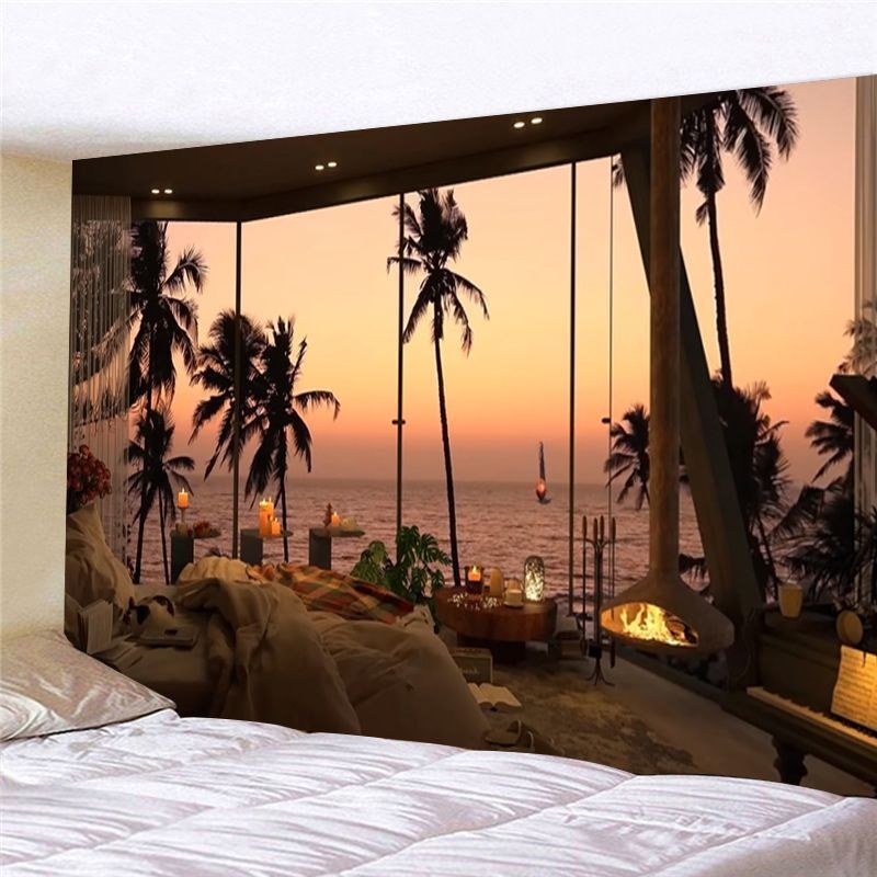 Tapiserija – Animacinių filmų nakties peizažo motyvas, 100% poliamidas, šiuolaikiškas minimalistinis stilius, galima skalbti mašinoje