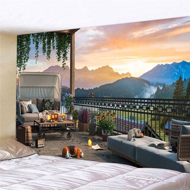 Tapiserija – Animacinių filmų nakties peizažo motyvas, 100% poliamidas, šiuolaikiškas minimalistinis stilius, galima skalbti mašinoje