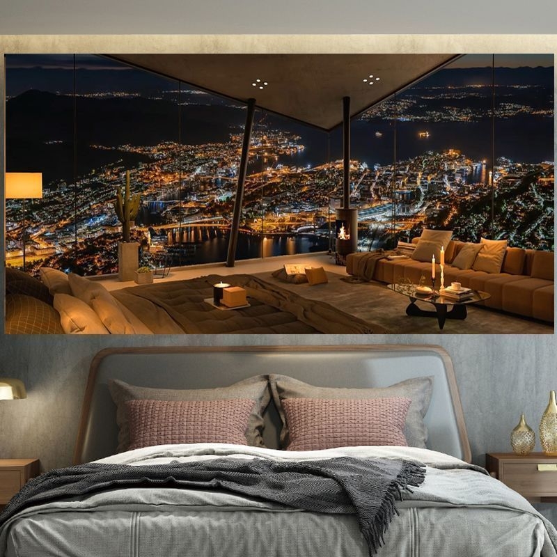 Tapiserija – Animacinių filmų nakties peizažo motyvas, 100% poliamidas, šiuolaikiškas minimalistinis stilius, galima skalbti mašinoje