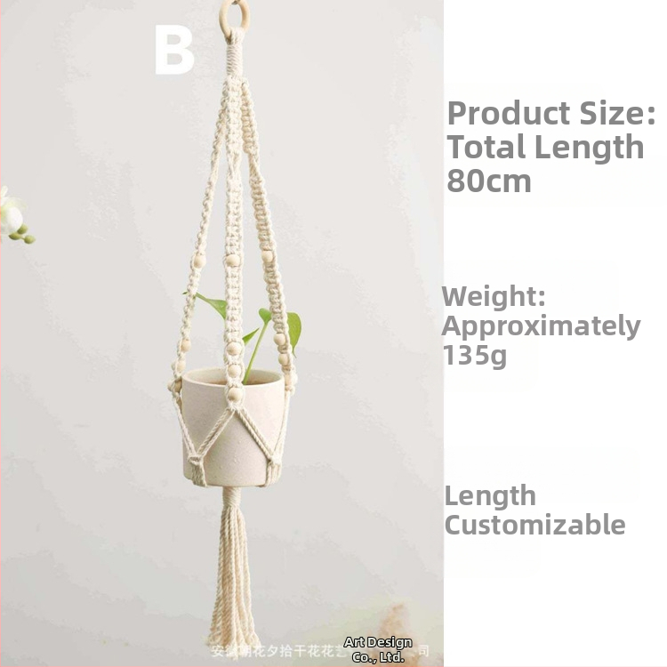 Bohemiškas rankų audimo pakabinamas krepšelis oro augalams, medvilnė, stačiakampio formos, peizažo raštas