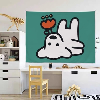 Gobelenas - pūkus poliesteris, animacinis stilius, stačiakampė forma, mašininis audimas, galima plauti mašinoje