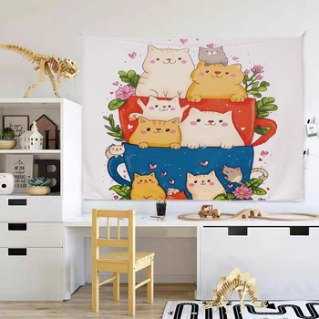 Gobelenas - pūkus poliesteris, animacinis stilius, stačiakampė forma, mašininis audimas, galima plauti mašinoje