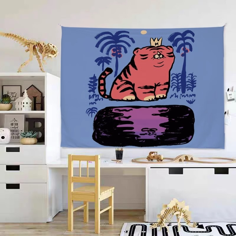 Gobelenas - pūkus poliesteris, animacinis stilius, stačiakampė forma, mašininis audimas, galima plauti mašinoje