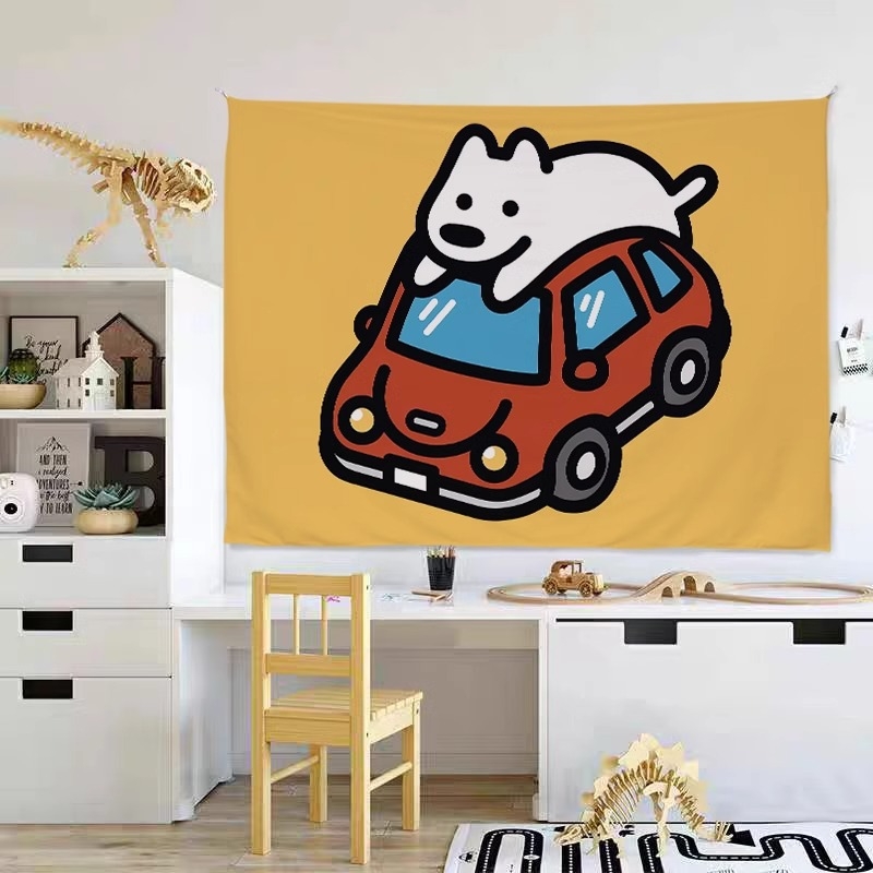 Gobelenas - pūkus poliesteris, animacinis stilius, stačiakampė forma, mašininis audimas, galima plauti mašinoje