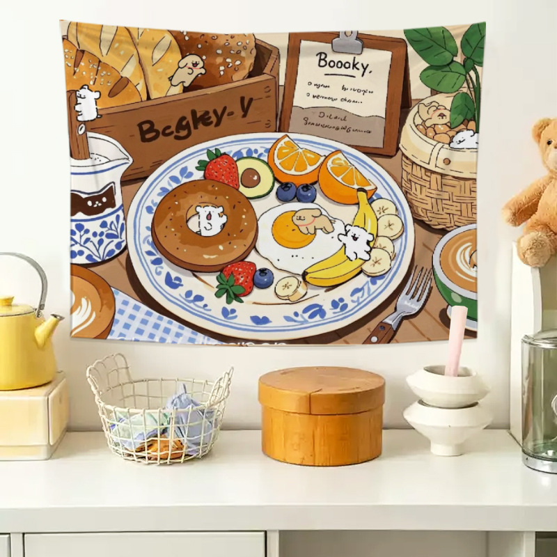 Sieninis gobelenas - duonos kepimo tema, plišinis audinys, pagrindinis audinio turinys: 91-100% poliesteris, skaitmeninis termotransferis, forma: stačiakampė, raštas: figura