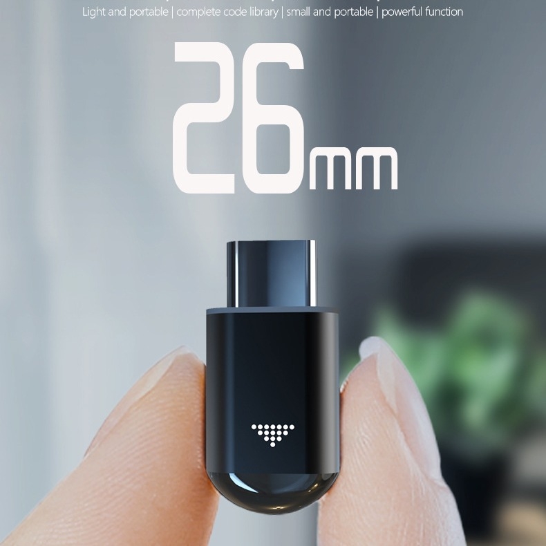 Mini infraskanais raidītājs viedtālruņiem ar lietotnes vadību – saskarne Lightning/Type-C/USB-C; darbības diapazons 8–15 m; materiāls: alumīnija sakausējums/PC/PVC mīksts silikons; IR raidītājs