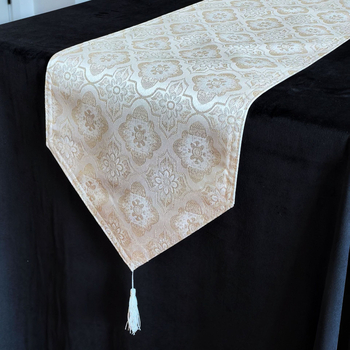 Zastavica za stol – dvostruko složni jacquard stolni runner s resicama, novi kineski stil, 100% poliester, cvjetni/travi/listovi uzorak