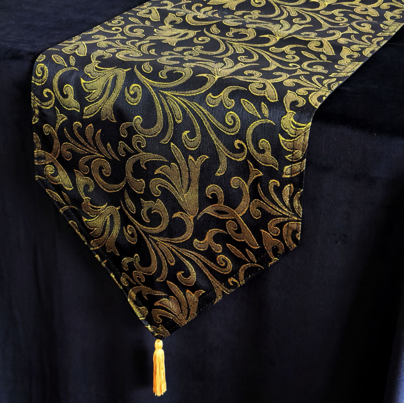 Zastavica za stol – dvostruko složni jacquard stolni runner s resicama, novi kineski stil, 100% poliester, cvjetni/travi/listovi uzorak
