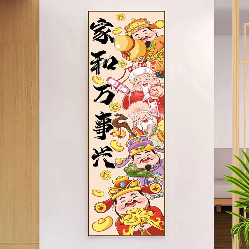 Keresztszemes készlet kínai karakterekkel a jólét motívumával, 9CT pamut vászon, modern stílus, ideális bejárathoz és nappaliba