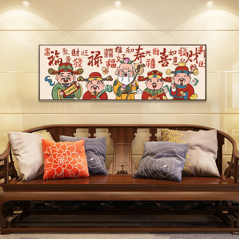 Keresztszemes készlet kínai karakterekkel a jólét motívumával, 9CT pamut vászon, modern stílus, ideális bejárathoz és nappaliba