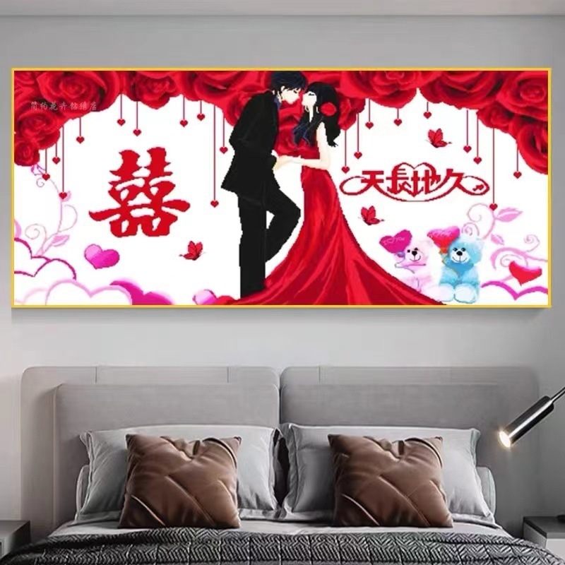 Keresztszemes készlet kínai karakterekkel a jólét motívumával, 9CT pamut vászon, modern stílus, ideális bejárathoz és nappaliba