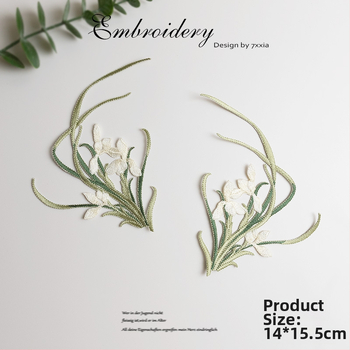 Spalvingos orchidėjos siuviniai iš rayon audinio – DIY rankdarbiams, Kinijos stiliaus audiniai dekoratyviniai aksesuarai galvos apdangalams, drabužiams ir dekoravimui