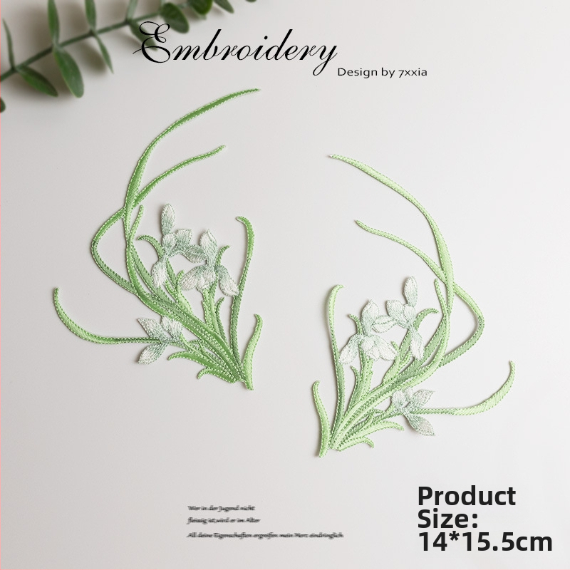 Viacfarebné vyšívané appliácie s orchideou z rayonových tkanín pre DIY remeslá, čínskeho štýlu textilné ozdoby na pokrývku hlavy, oblečenie a dekorácie