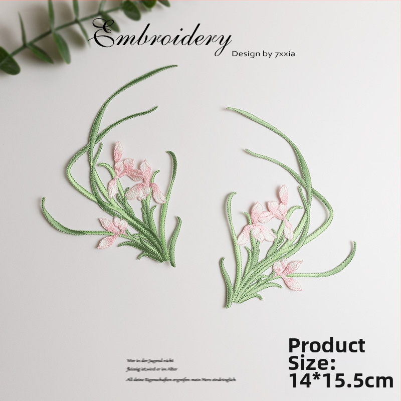 Viacfarebné vyšívané appliácie s orchideou z rayonových tkanín pre DIY remeslá, čínskeho štýlu textilné ozdoby na pokrývku hlavy, oblečenie a dekorácie