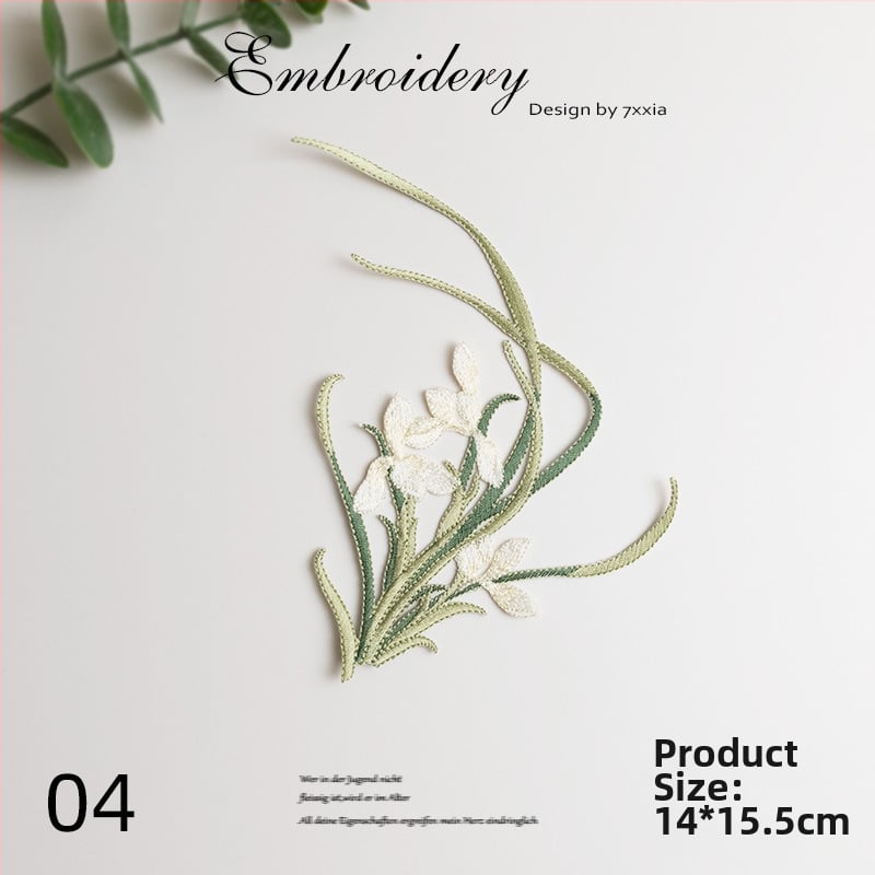 Spalvingos orchidėjos siuviniai iš rayon audinio – DIY rankdarbiams, Kinijos stiliaus audiniai dekoratyviniai aksesuarai galvos apdangalams, drabužiams ir dekoravimui