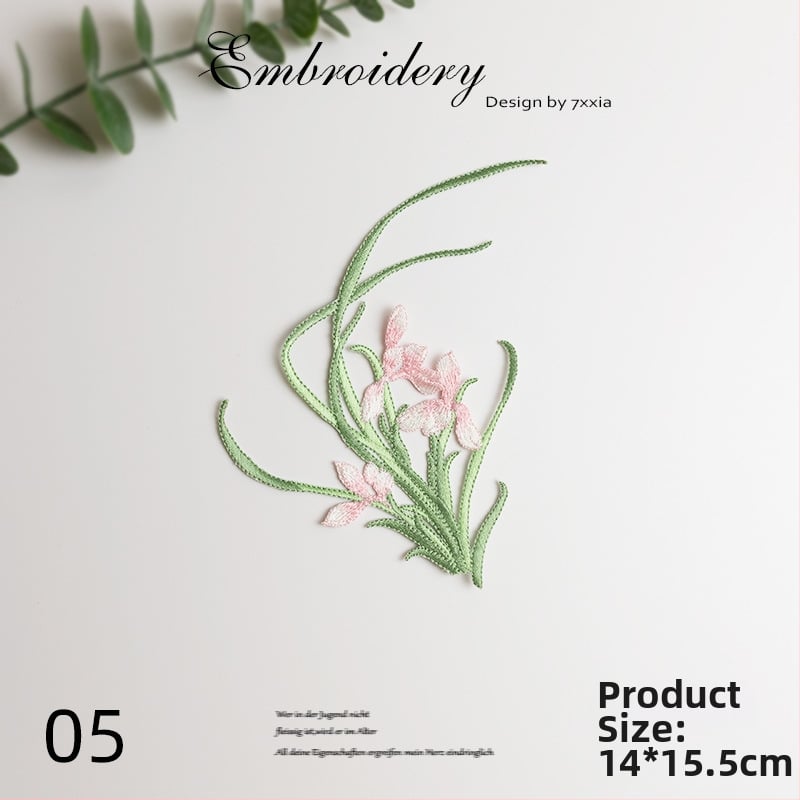 Spalvingos orchidėjos siuviniai iš rayon audinio – DIY rankdarbiams, Kinijos stiliaus audiniai dekoratyviniai aksesuarai galvos apdangalams, drabužiams ir dekoravimui