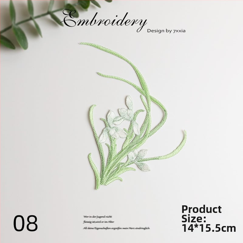 Spalvingos orchidėjos siuviniai iš rayon audinio – DIY rankdarbiams, Kinijos stiliaus audiniai dekoratyviniai aksesuarai galvos apdangalams, drabužiams ir dekoravimui