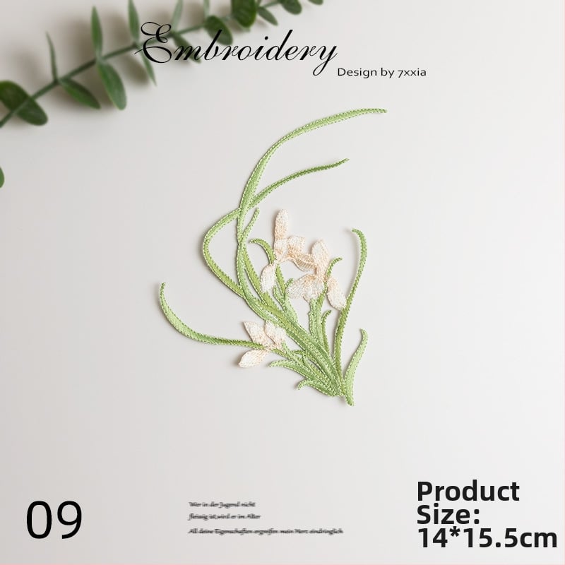 Spalvingos orchidėjos siuviniai iš rayon audinio – DIY rankdarbiams, Kinijos stiliaus audiniai dekoratyviniai aksesuarai galvos apdangalams, drabužiams ir dekoravimui