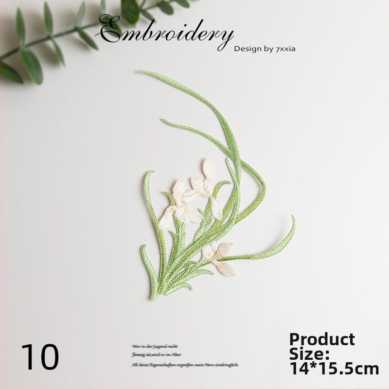 Spalvingos orchidėjos siuviniai iš rayon audinio – DIY rankdarbiams, Kinijos stiliaus audiniai dekoratyviniai aksesuarai galvos apdangalams, drabužiams ir dekoravimui