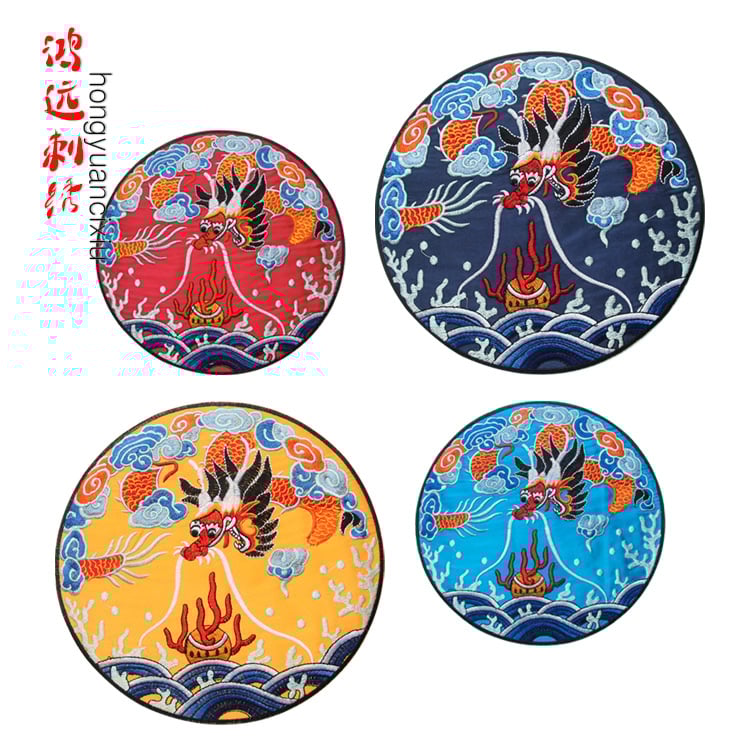 Siuvinėta drakono aplikacija apvalios formos Hanfu drabužiams ir dekoravimui