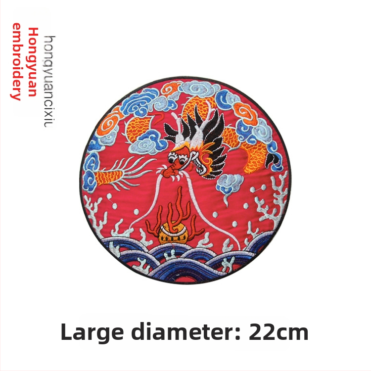 Dračia vyšívaná kruhová appliqué pre Hanfu, ozdoba odevu