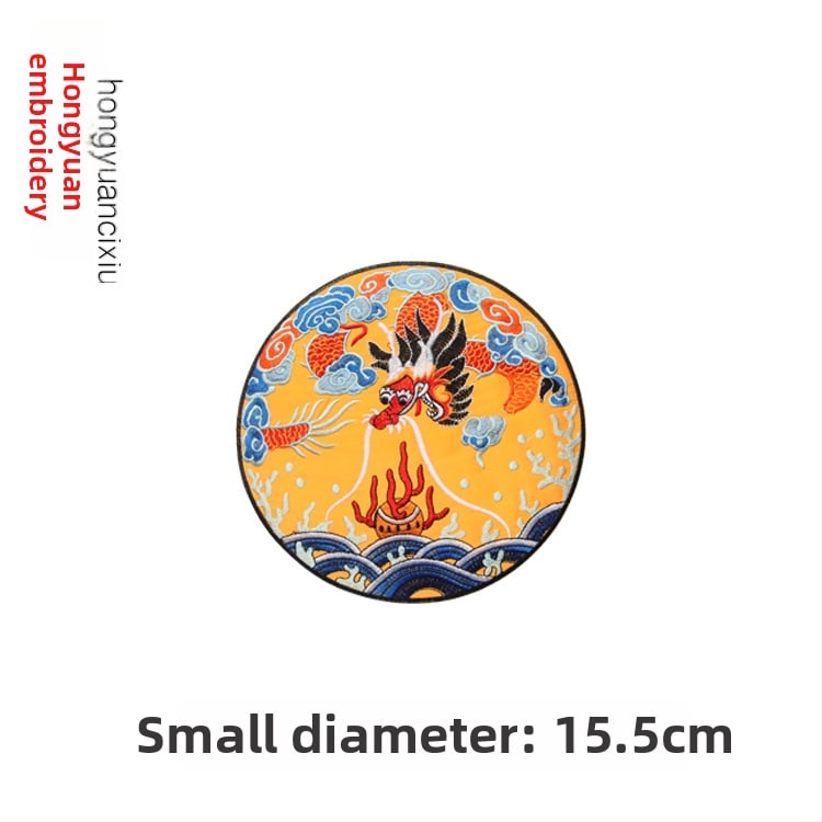 Siuvinėta drakono aplikacija apvalios formos Hanfu drabužiams ir dekoravimui