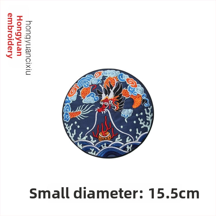 Siuvinėta drakono aplikacija apvalios formos Hanfu drabužiams ir dekoravimui