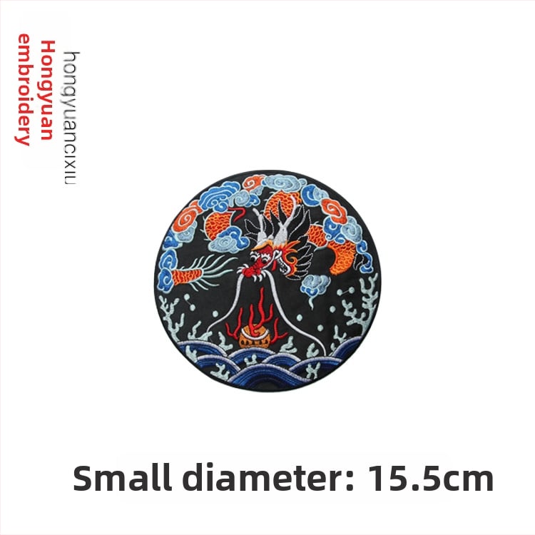 Siuvinėta drakono aplikacija apvalios formos Hanfu drabužiams ir dekoravimui