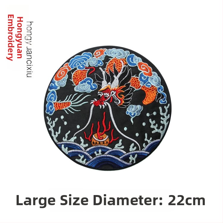Siuvinėta drakono aplikacija apvalios formos Hanfu drabužiams ir dekoravimui