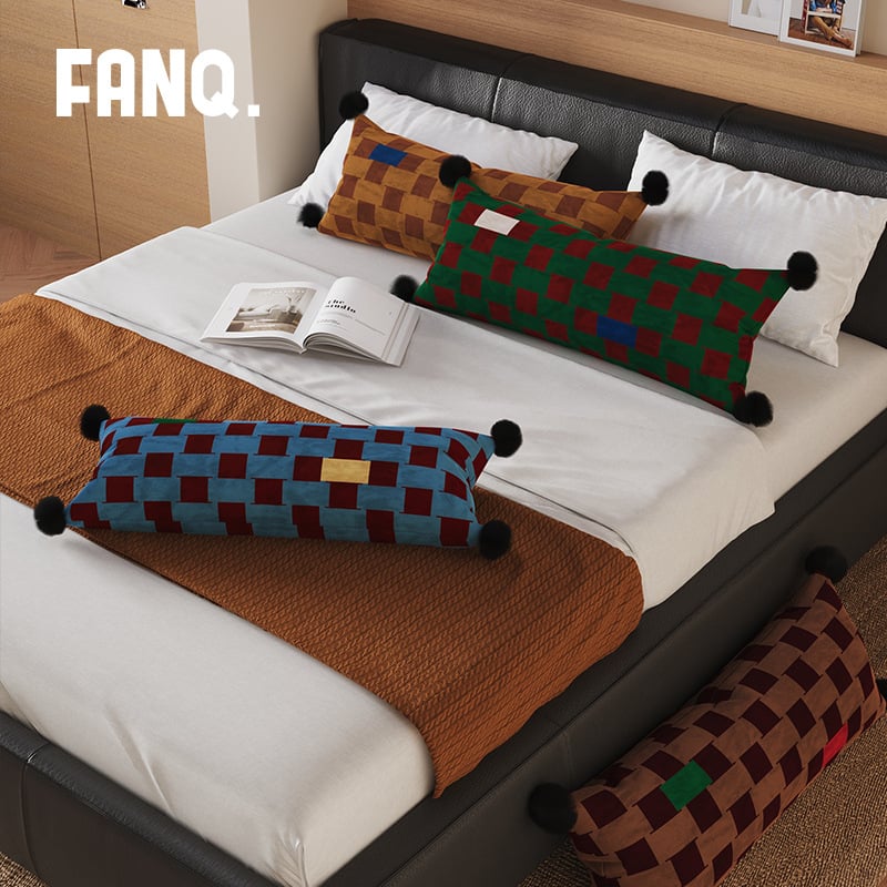 Garš spilvens viduslaiku stilā mājai — ģeometrisks kvadrāta raksts, holandiešu samts pārvalks, noņemams un mazgājams pārvalks, PP kokvilnas pildījums, piemērots guļamistabai pie gultas un birojā