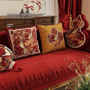 Garš ķīniešu stila Ruyi spilvens dīvānam, Chenille pārvalks un pildījums, digitālā druka, svētku raksts, personalizējams