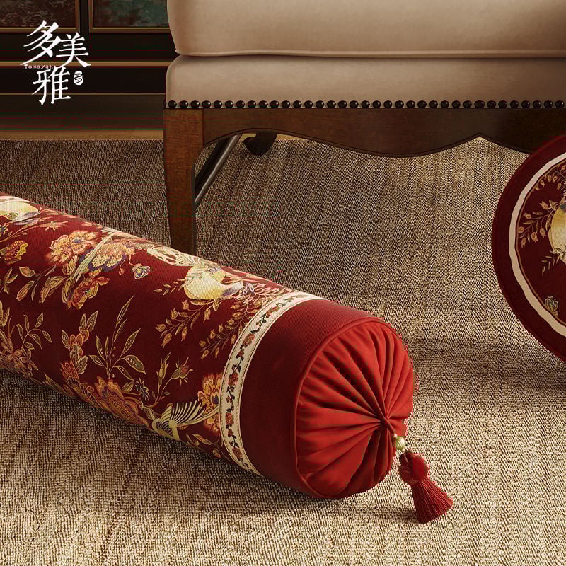 Garš ķīniešu stila Ruyi spilvens dīvānam, Chenille pārvalks un pildījums, digitālā druka, svētku raksts, personalizējams