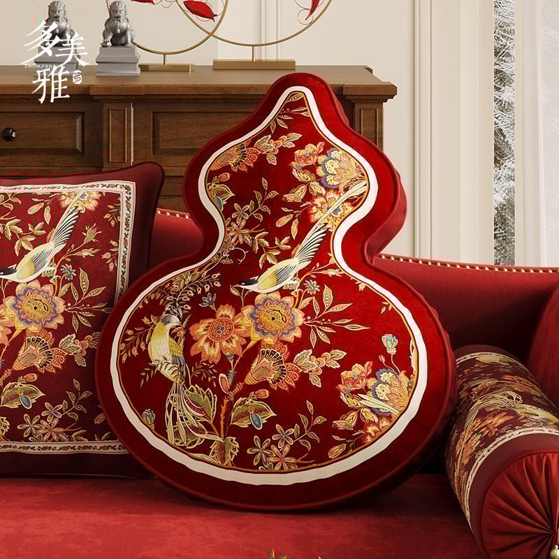 Garš ķīniešu stila Ruyi spilvens dīvānam, Chenille pārvalks un pildījums, digitālā druka, svētku raksts, personalizējams