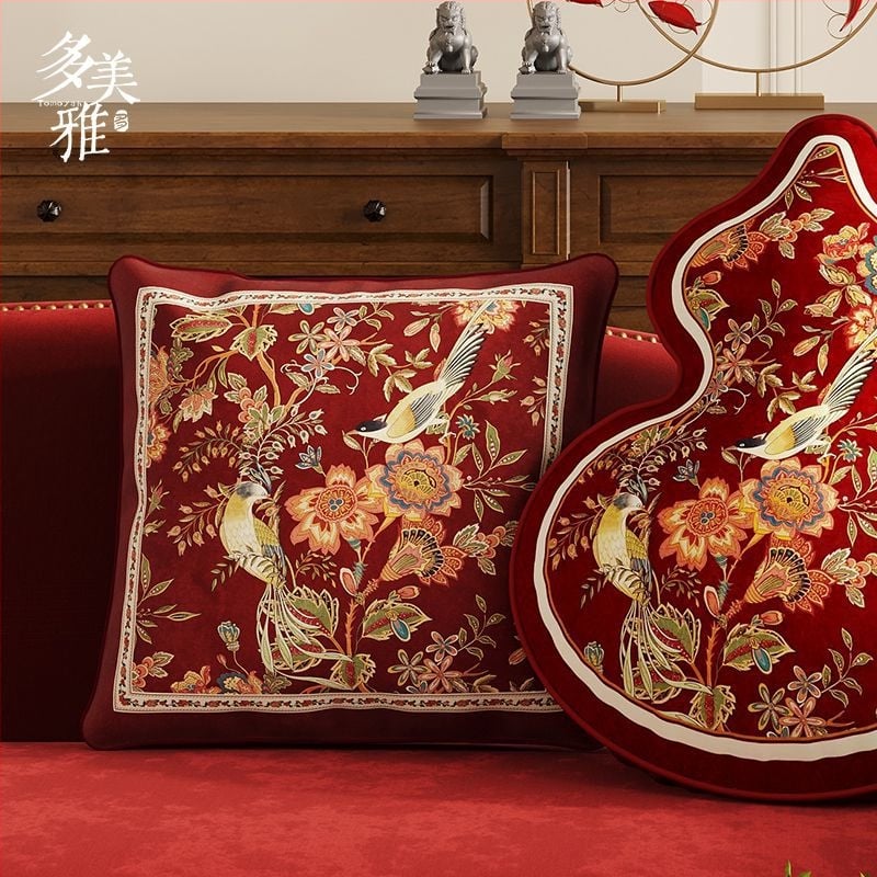 Garš ķīniešu stila Ruyi spilvens dīvānam, Chenille pārvalks un pildījums, digitālā druka, svētku raksts, personalizējams