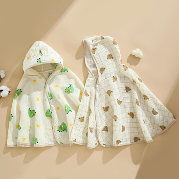 Ranbao gyerekeknek szánt pamut géz kapucnis fürdőköpeny — puha, nedvszívó, mintás rajzolt dizájn, 120–140 g, varrás, nyomtatás, sima szövés