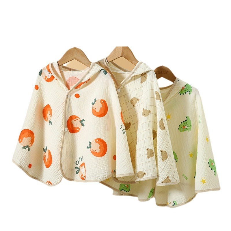 Ranbao gyerekeknek szánt pamut géz kapucnis fürdőköpeny — puha, nedvszívó, mintás rajzolt dizájn, 120–140 g, varrás, nyomtatás, sima szövés