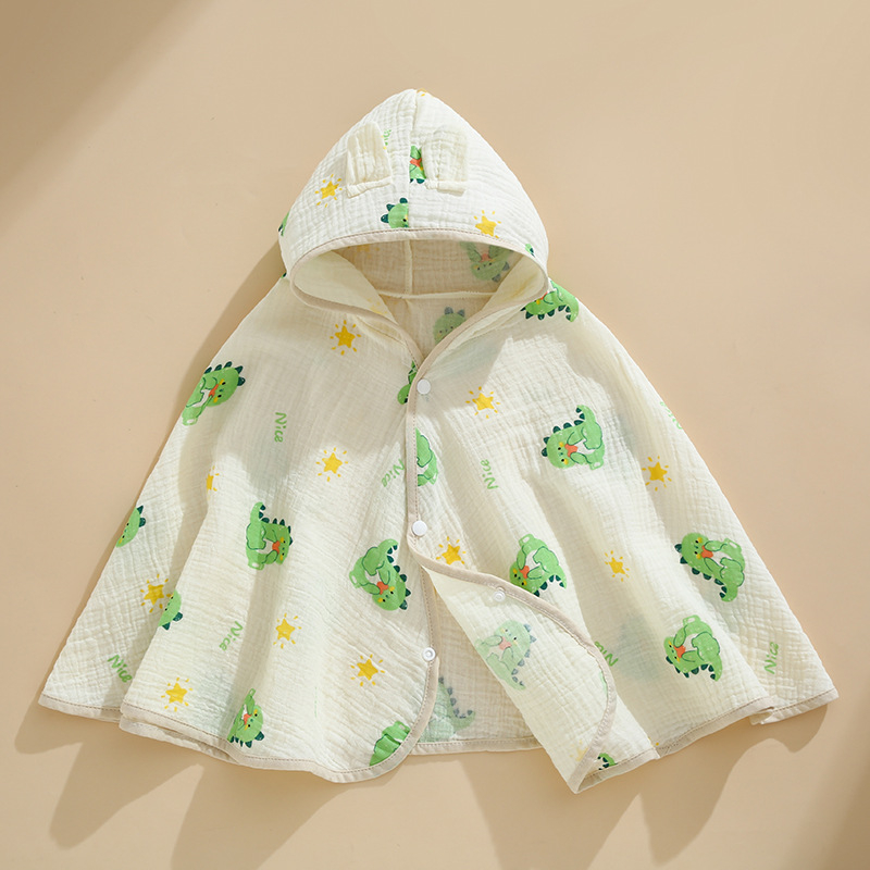 Ranbao gyerekeknek szánt pamut géz kapucnis fürdőköpeny — puha, nedvszívó, mintás rajzolt dizájn, 120–140 g, varrás, nyomtatás, sima szövés