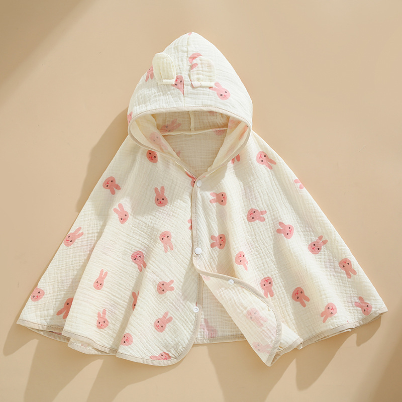 Ranbao gyerekeknek szánt pamut géz kapucnis fürdőköpeny — puha, nedvszívó, mintás rajzolt dizájn, 120–140 g, varrás, nyomtatás, sima szövés