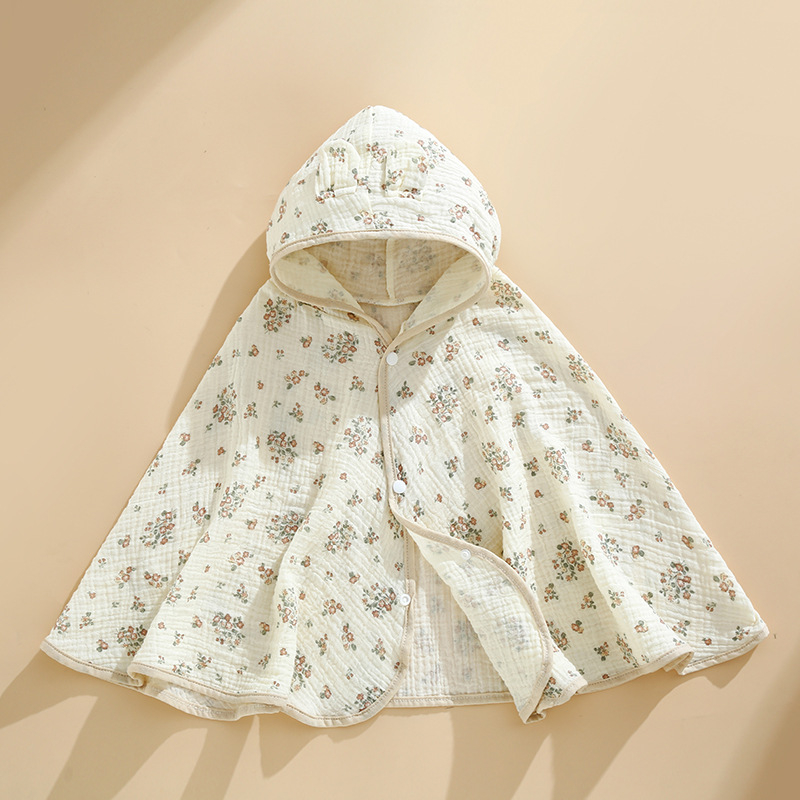 Ranbao gyerekeknek szánt pamut géz kapucnis fürdőköpeny — puha, nedvszívó, mintás rajzolt dizájn, 120–140 g, varrás, nyomtatás, sima szövés