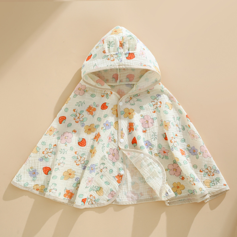 Ranbao gyerekeknek szánt pamut géz kapucnis fürdőköpeny — puha, nedvszívó, mintás rajzolt dizájn, 120–140 g, varrás, nyomtatás, sima szövés