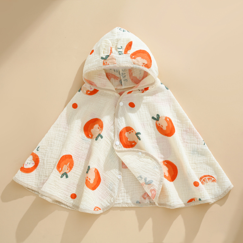 Ranbao gyerekeknek szánt pamut géz kapucnis fürdőköpeny — puha, nedvszívó, mintás rajzolt dizájn, 120–140 g, varrás, nyomtatás, sima szövés