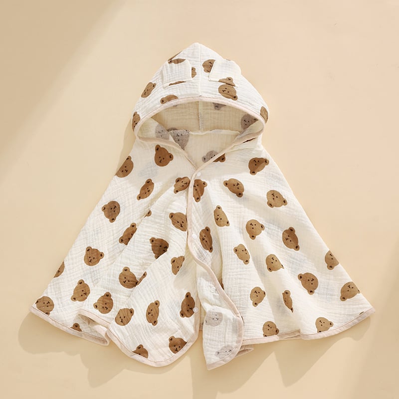 Ranbao gyerekeknek szánt pamut géz kapucnis fürdőköpeny — puha, nedvszívó, mintás rajzolt dizájn, 120–140 g, varrás, nyomtatás, sima szövés