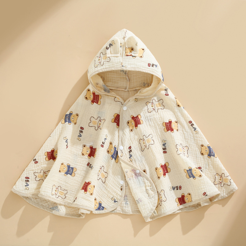 Ranbao gyerekeknek szánt pamut géz kapucnis fürdőköpeny — puha, nedvszívó, mintás rajzolt dizájn, 120–140 g, varrás, nyomtatás, sima szövés