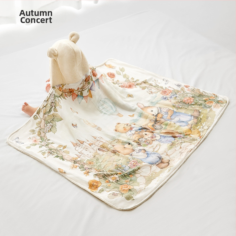 Hordozható babafürdő törölköző-köntös — bambusz rost, 120–140 g, nyomtatott gyártási folyamat, Jingqi