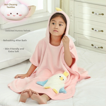 Gilligiri Gyerekeknek kapucnis fürdőlepedő korall flízzel – 200–300 g, 150D fonal, hímzés, varrás, sima szövet