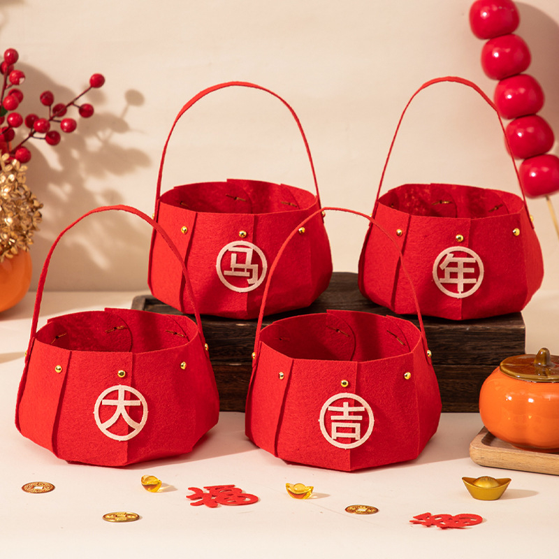 Naujojo metų dekoratyvinis vaisių krepšelis, iš filco, Opp maišelyje pakuotė, be prekės ženklo, nėra importuotas, tinkamas Seven Evening Festival