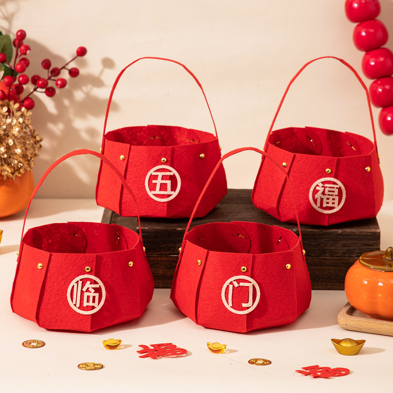 Naujojo metų dekoratyvinis vaisių krepšelis, iš filco, Opp maišelyje pakuotė, be prekės ženklo, nėra importuotas, tinkamas Seven Evening Festival